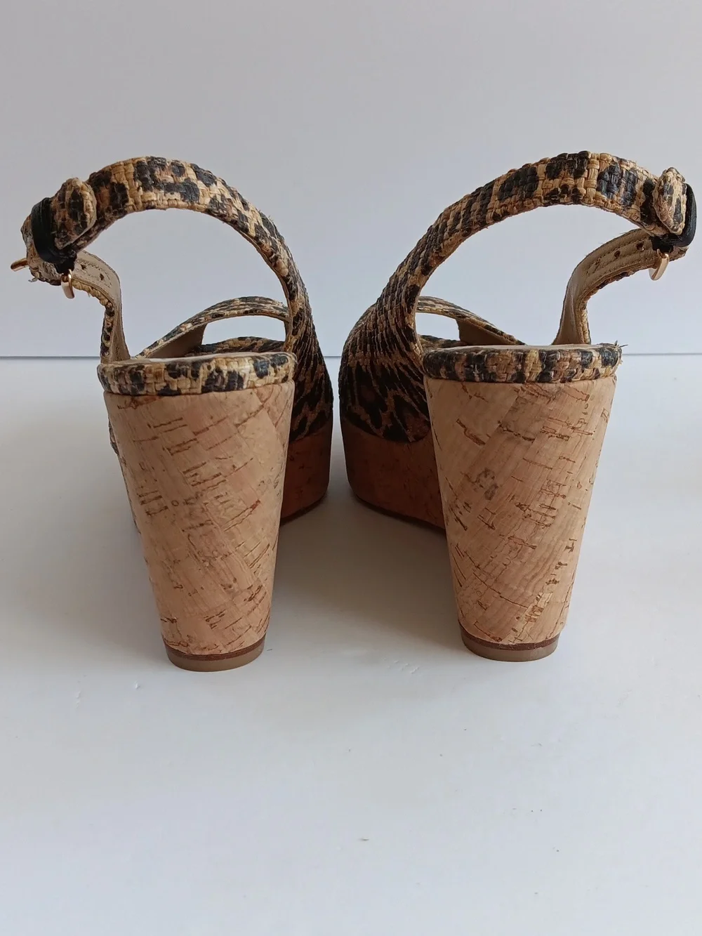 Stuart Weitzman"Jean" Leopard Print Cork Wedge Slingbacks Peep-toe 6.5 M( EUC) - Picture 8 of 16